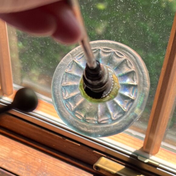 Vtg One-of-a-Kind Metal Earring Holder/Candlestick w/Pale Blue Carved Glass Base - Picture 3 of 10